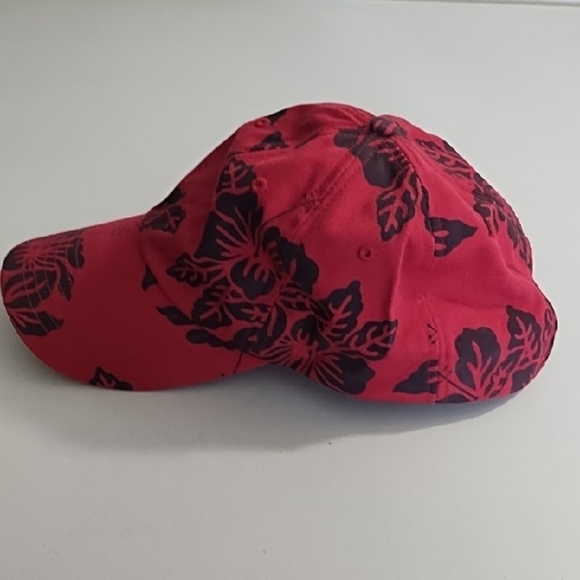 Red & Navy Tropical Print Hat with Curved Brim Cotton Adjustable - Picture 4 of 11